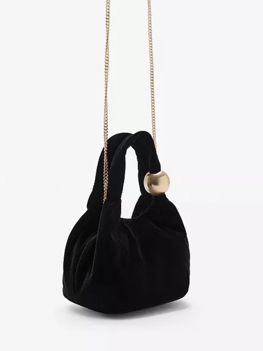 Mango Black Velvet Mini Bag with Gold Orb Accent